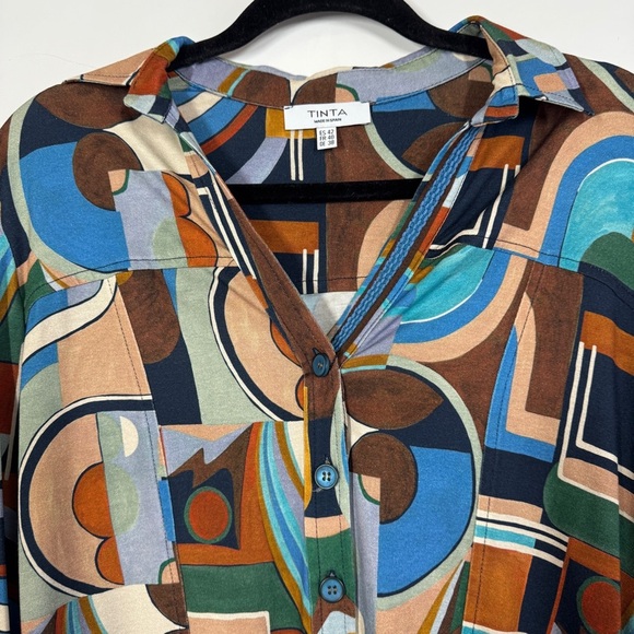 Tinta Multicolor Geometric Print Made in Spain Blouse Women’s Size 40 - Picture 3 of 13